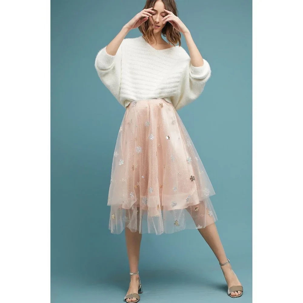 Anthropologie Eva Franco Metallic Tulle Midi Skirt - Picture 1 of 6
